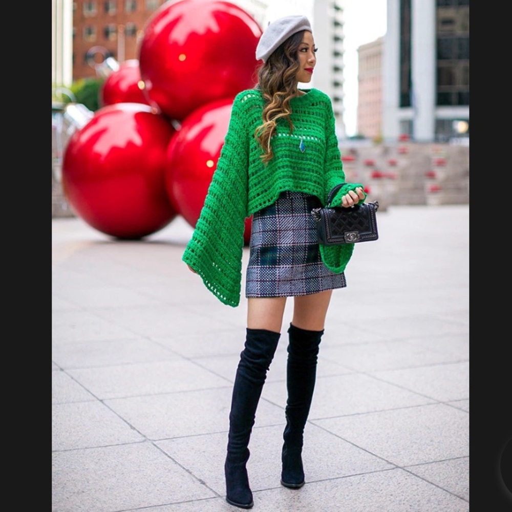 Free People Caught Up Bell Sleeve Crotchet Knit Sweater